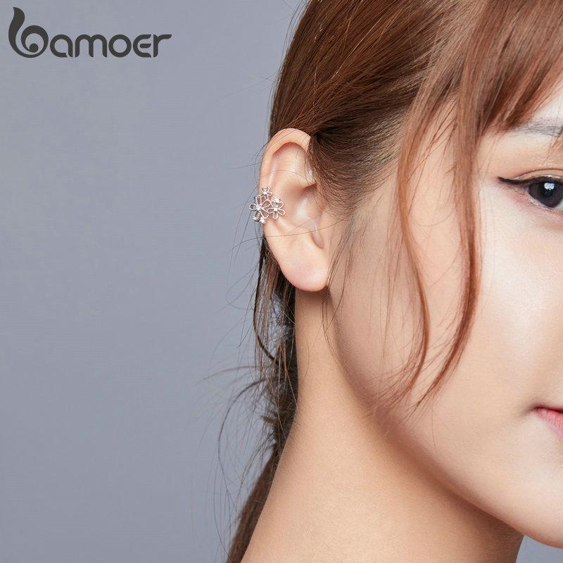 BAMOER Waterdrop Flores Brilhantes para Mulheres 925 Prata Esterlina CZ Joias Retro Statement