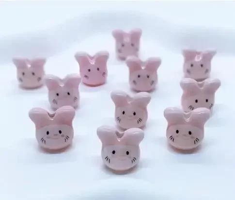 DW19 10PCS 12mm Cute Mini Cartoon Rabbit Beads Spacer Beads Charm Jewelry Making DIY Bracelet Necklace Material Accessories