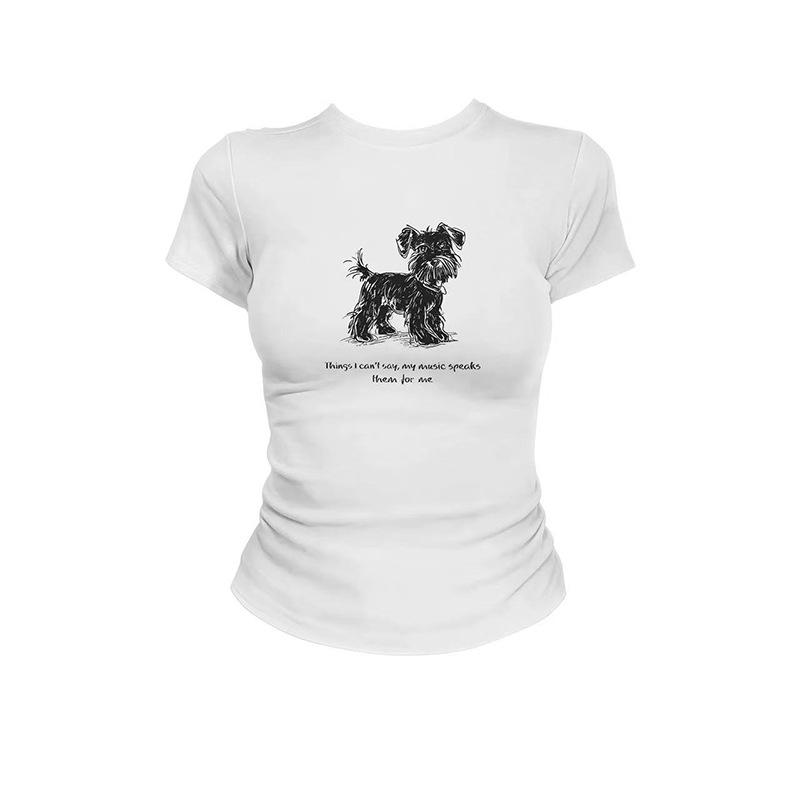 American retro cartoon dog letter short-sleeved T-shirt women s summer new fashion versatile casual bottoming shirt T-shirt S
