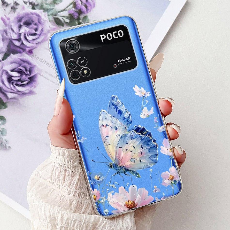 For Xiaomi Poco M4 Pro Elegant Floral Butterfly Phone Case For Xiaomi Poco M4 5G PocoM4 Pro 5G 4G Soft Silicone TPU Cases