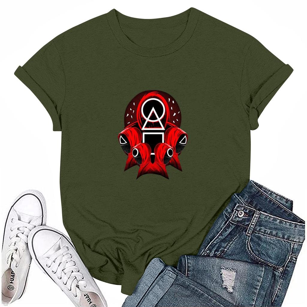 Damen Rundhals Bedrucktes Kurzarm T-Shirt Top