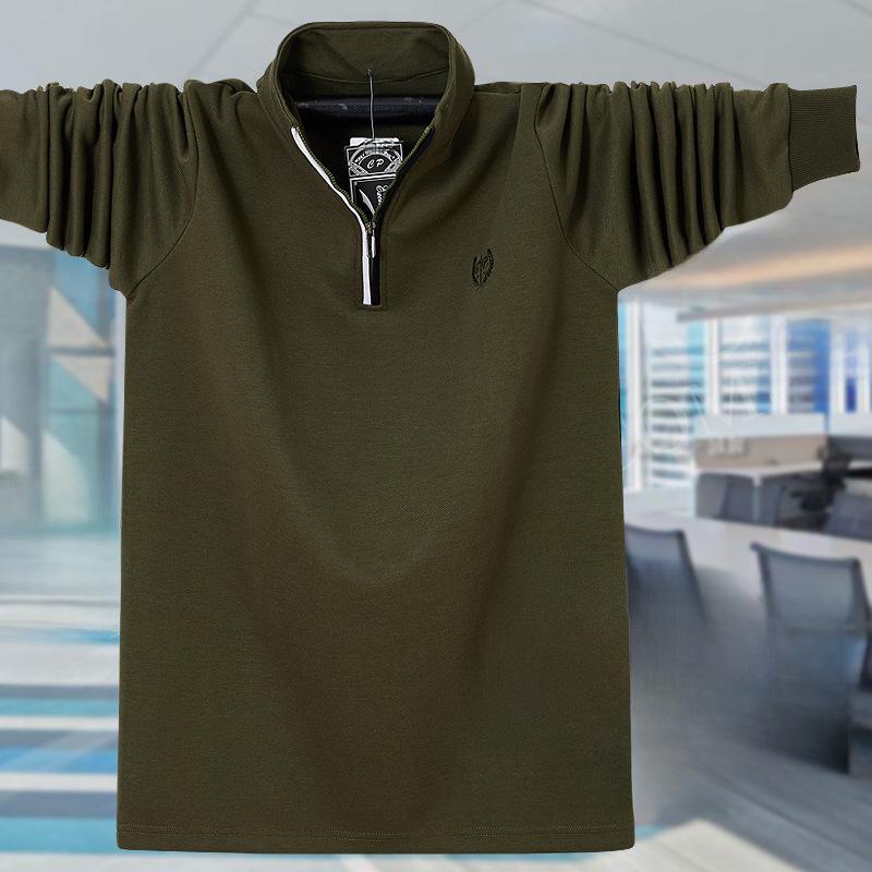 2024 Men's Plus Size Stand Collar Long Sleeve Polo Shirt with Zipper
