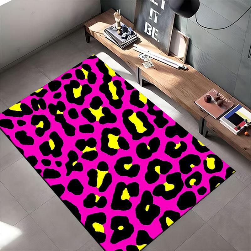 Leopard Print Pink Carpet suitable as a non-slip mat for the living room or bedroom sofa