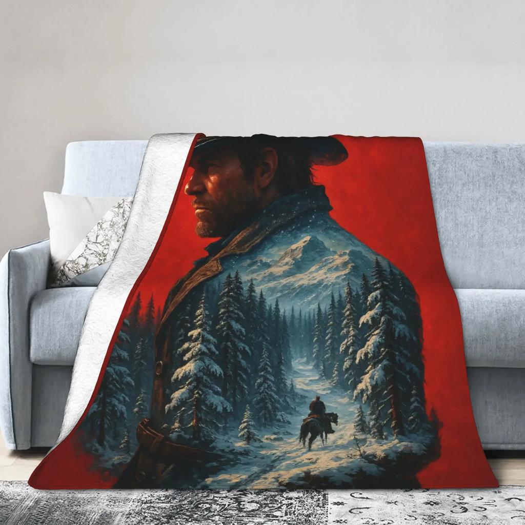 Arthur Morgan RDR Video Game Flannel Blanket Super Soft Winter Bedding Throw for Boys Girls Outdoor Fun Bedspread Cover