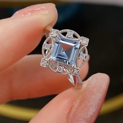 Ring Temperament Aquamarine Jewelry Niche Design Literary Retro Girls Index Ring