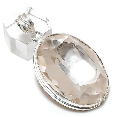 Pendente in Argento Sterling 925 Fatto a Mano con Pietra Preziosa Topazio Bianco Naturale 2.05" a8J31