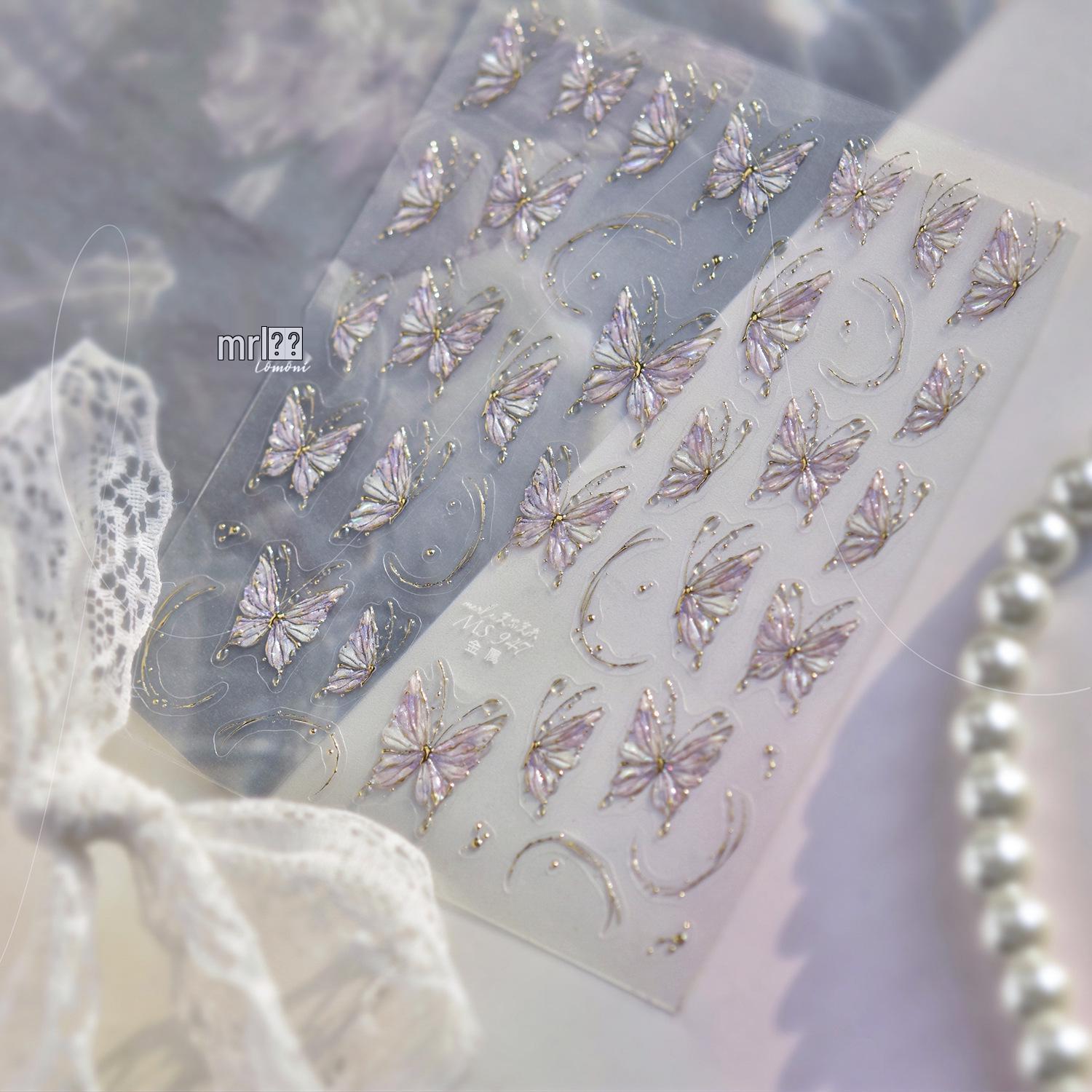 MoShi Shell Noble Ice Butterfly Transparent Retro Nail Art Stickers