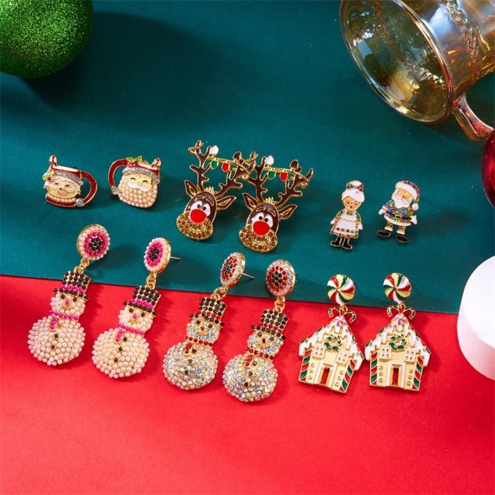 A Pair Exquisite Rhinestone Christmas Earrings Zinc Alloy Snowman Earrings  New Year Celebration