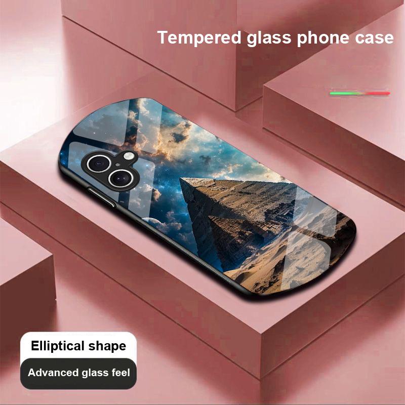 Pyramid Starry Sky For Apple IPhone 16 11 13 15 14 Pro Max 12 Mini 7 8 Plus XR X XS Elliptical Shaped Tempered Glass Phone Case