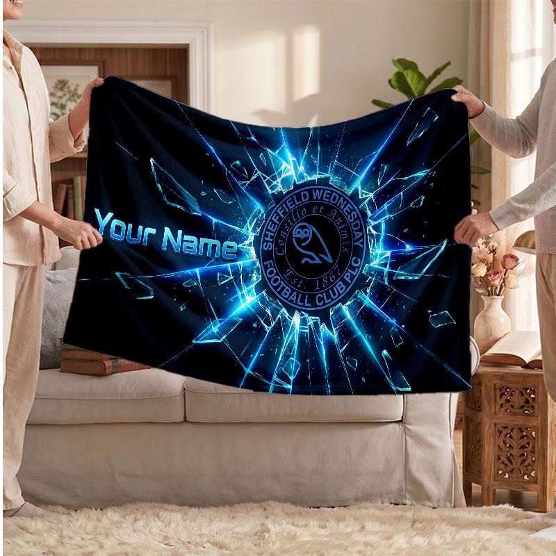 Sheffield Wednesday FC Personalized Fleece Blanket With Football Logo, Custom Name Text Soft Warm Home Throw Blanket