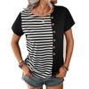 Sommer Damen T-Shirt Kurzarm Tops Gestreiftes Patchwork T-Shirt