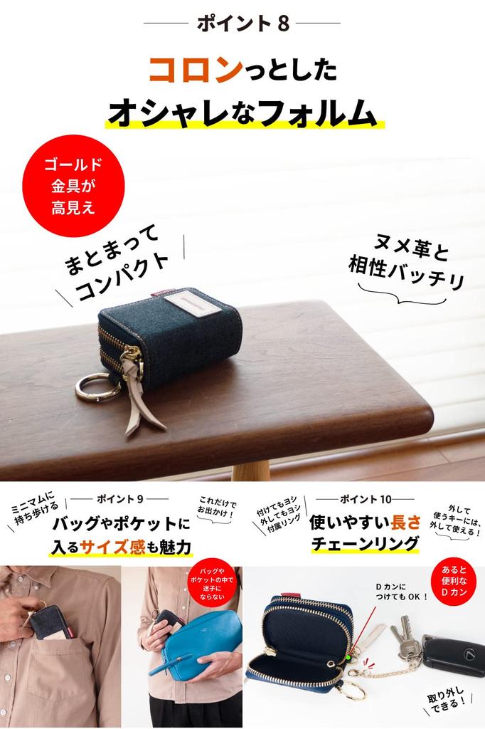 Need Network Smart Key Case, Holds 2 Keys, Made in Japan with Denim, Men's Key Case with Carabiner, Indigo Blue