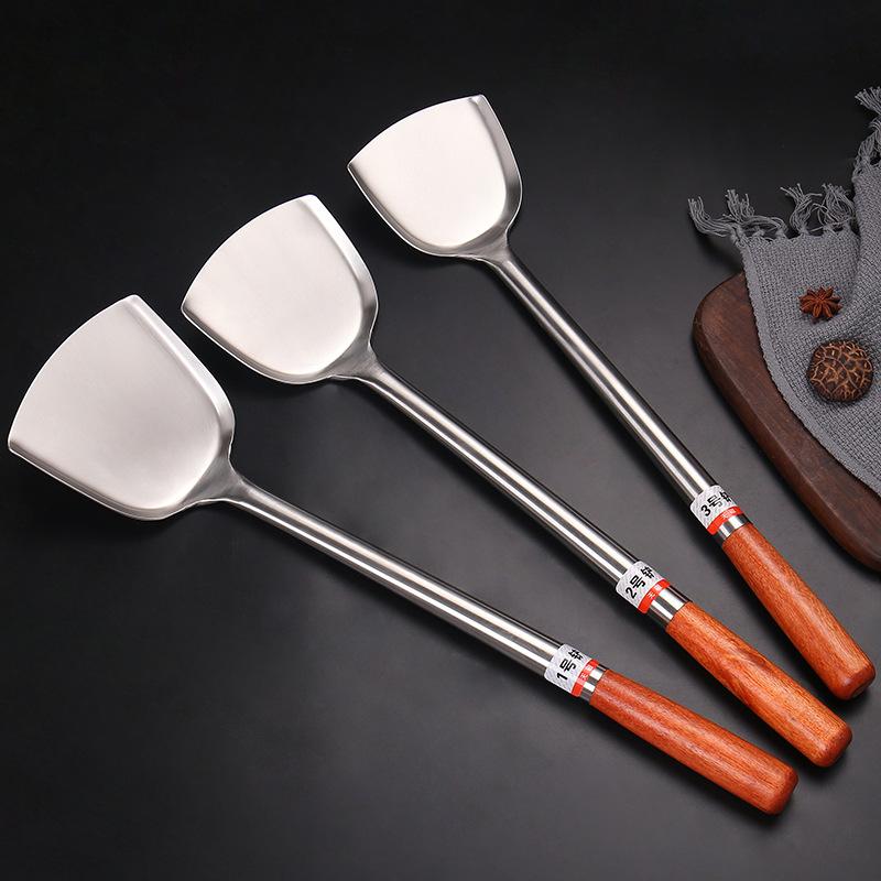 Stainless Steel Large Spatula for The Cafeteria, Wooden Handle, 1.5 Feet, Thickened and Lengthened Spatula, Chef's Wok, Wok, Strainer, Long Handle