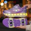 TUINANLE LED Luminous Children's Rechargeable Running Shoes with Wheel Skates Multi Light Breatheable Boy Girl