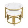 Modular Coffee Table Set, Marble Look, Golden Metal Frame, Round Tables In 2 Sizes, Nestable Design, Space-saving, Artistic Table Legs