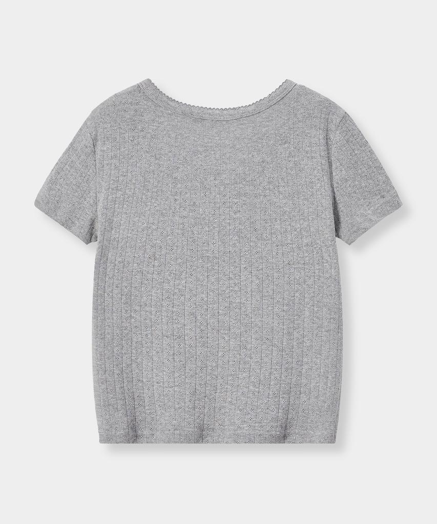 Yujen Eyelet Button Half T-Shirt_Melange