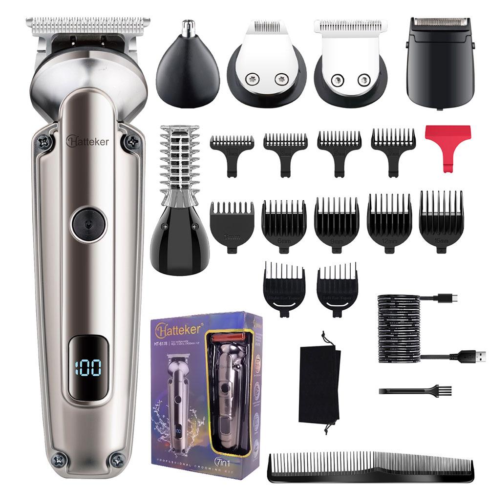 Hatteker Professional Hair Clipper Mens Beard Trimmer Cordless Rechargeable Hair Cutter Kit Barber