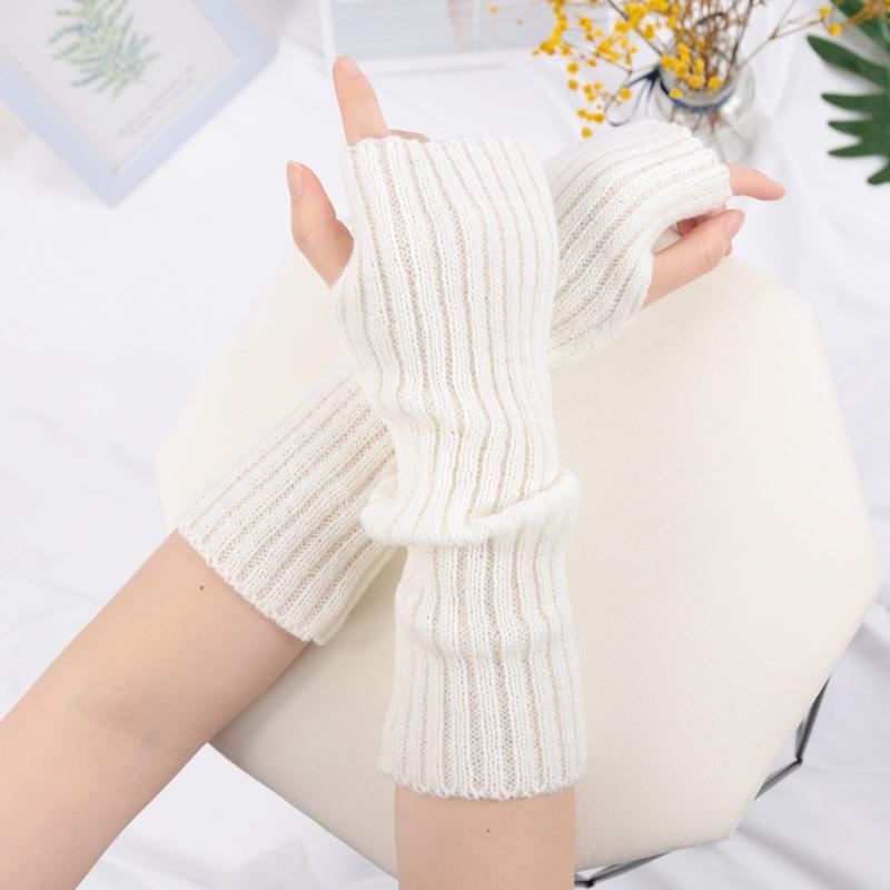 Long Fingerless Gloves Women Lolita Kawaii Cosplay Mitten Winter Warmer Knitted Arm Sleeve Casual Girls Punk Gothic Black Gloves