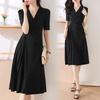 2026 new fat mm temperament v-neck a-word dress, summer folds, belly cover, waist and thin pleated skirt