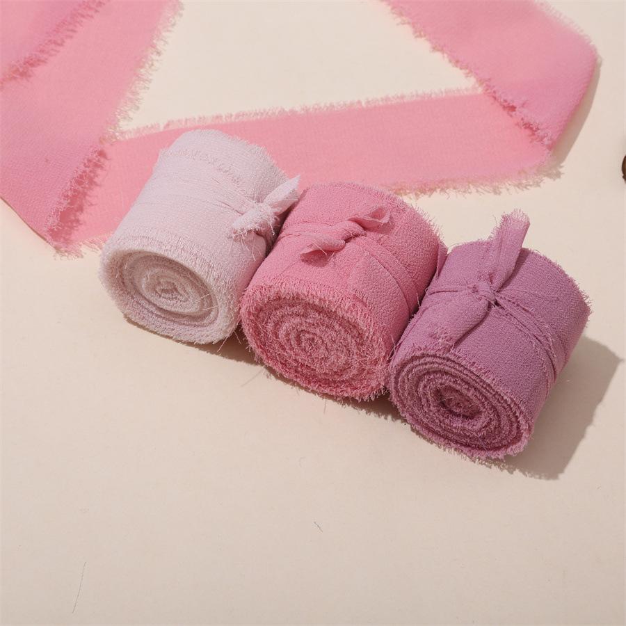 3 Roll/set 5m Frayed Edged Satin Handmade Chiffon Silk Ribbon For Wedding Invitation Bouquets Birthday Party DIY Decoration Gift