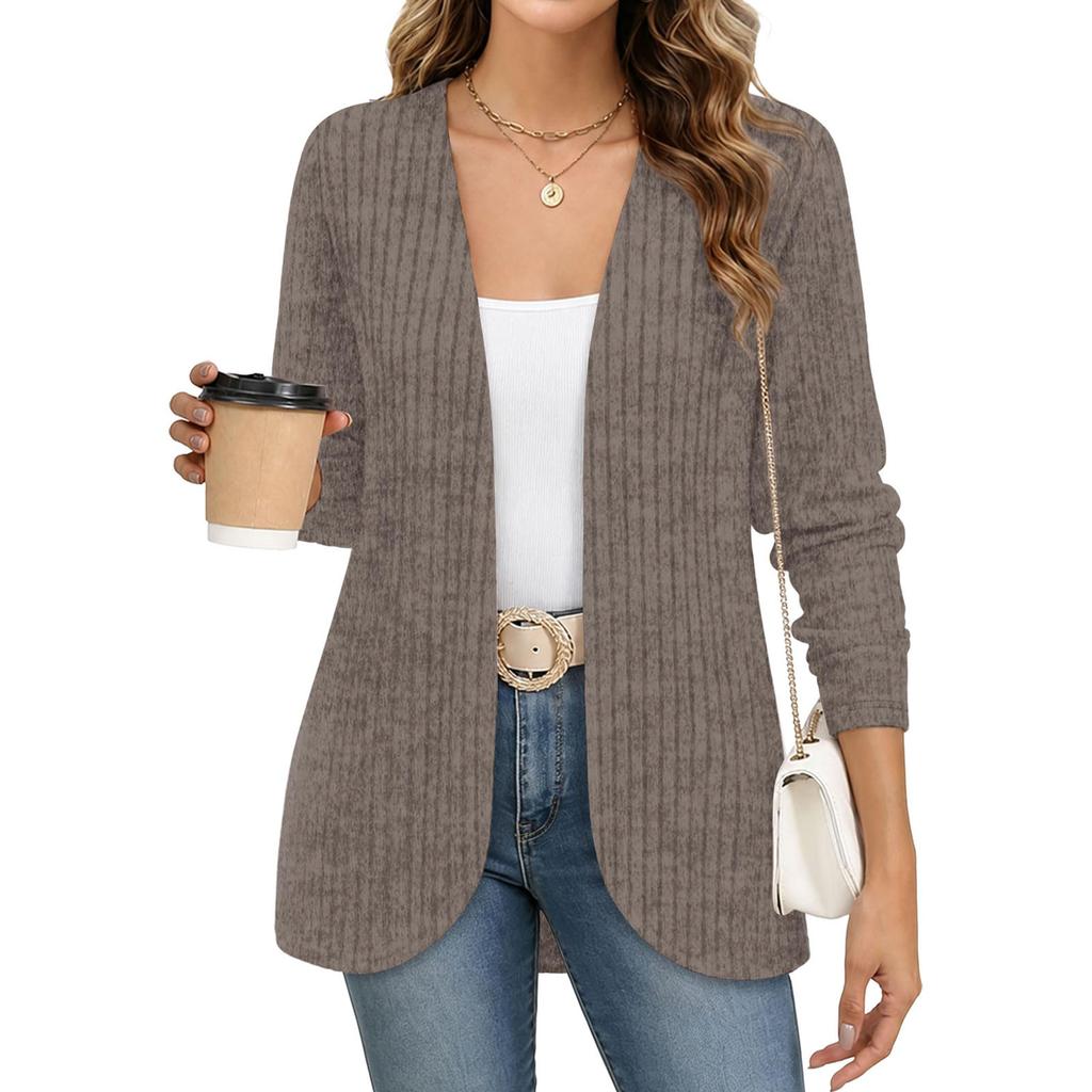 Cardigan décontracté à manches longues de couleur pour femme, haut en maille à ouverture sur le devant pour un usage quotidien
