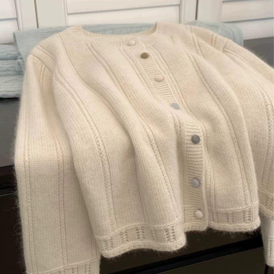 Women's French-Style Pink Knit Cardigan Early Spring Inner Wear Winter Sweater Jacket Undershirt Top