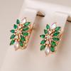 Luxury Rose Gold Crystal Flower Daily Earrings For Women Green Natural Zircon Accessories Vintage Wedding Jewelry