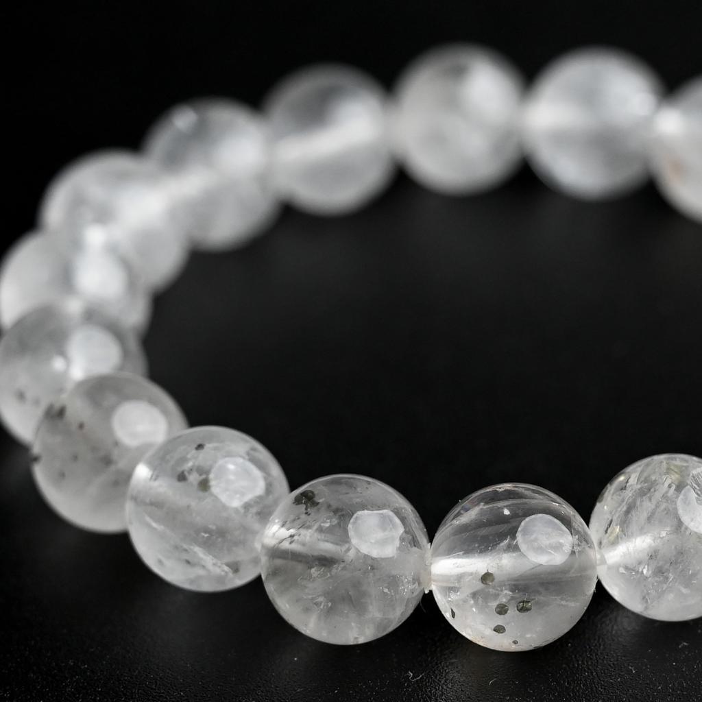 Eigado Pyrite In Quartz 18 Inner Natural Power Good Luck Bracelet, Beads, 11mm, Diameter Approx. 17cm, Stone, Stone, Charm, 2507-Brace-Pyr-02