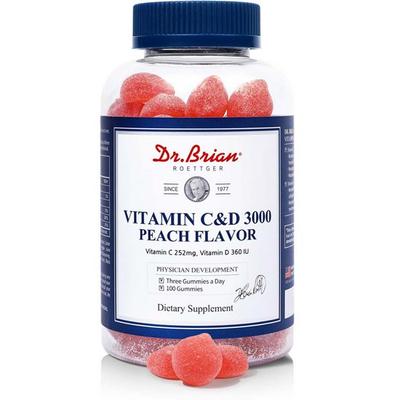 Dr. Brian Vitamin C&D 3000 Peach Flavor, 100 Tablets, 1 unit,Korean Health Food