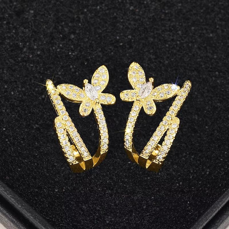 

Huajie Full Paved Bright Zirconia Butterfly Drop Earrings for Women Luxury Gold Color Banquet Charms Ear золотий