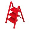Lightweight Multifunctional Festive Red Three-Step Folding Ladder with High-Grade Anti-Slip Steps for Home Storage.