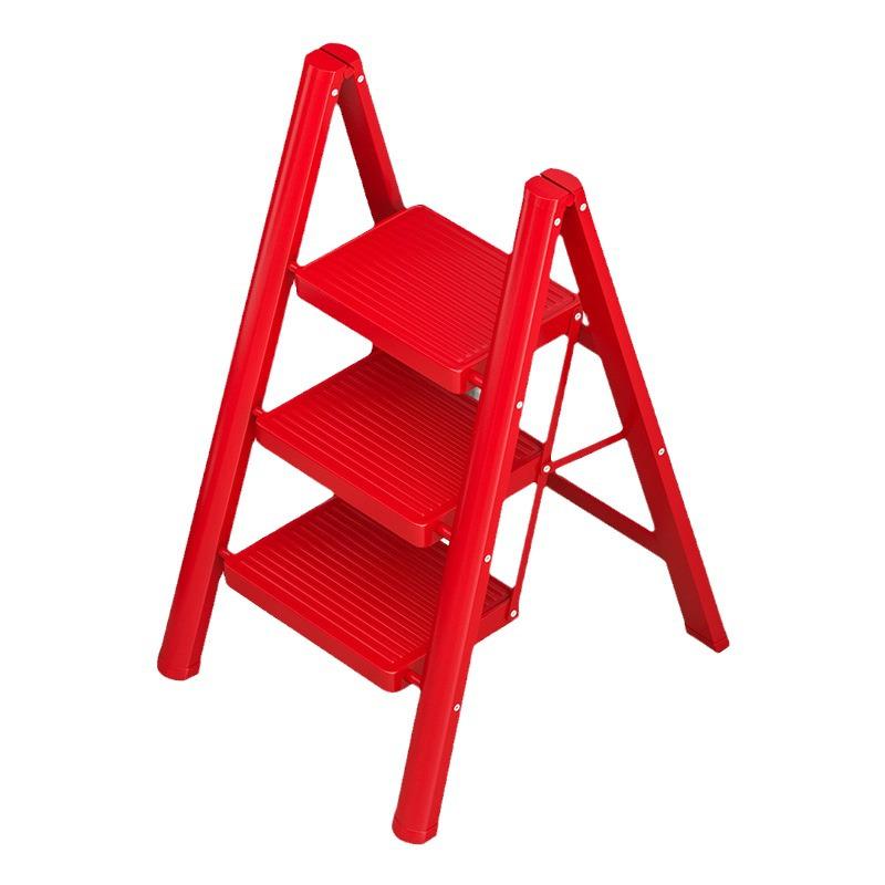 Lightweight Multifunctional Festive Red Three-Step Folding Ladder with High-Grade Anti-Slip Steps for Home Storage.