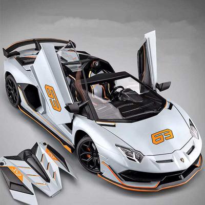 Neues 1/18 Aventadors SVJ 63 Rennwagenmodell aus Legierung mit Druckguss-Metallspielzeug, Sportfahrzeuge, Automodell, Sound- und Lichtsimulation, Geschenke für Kinder