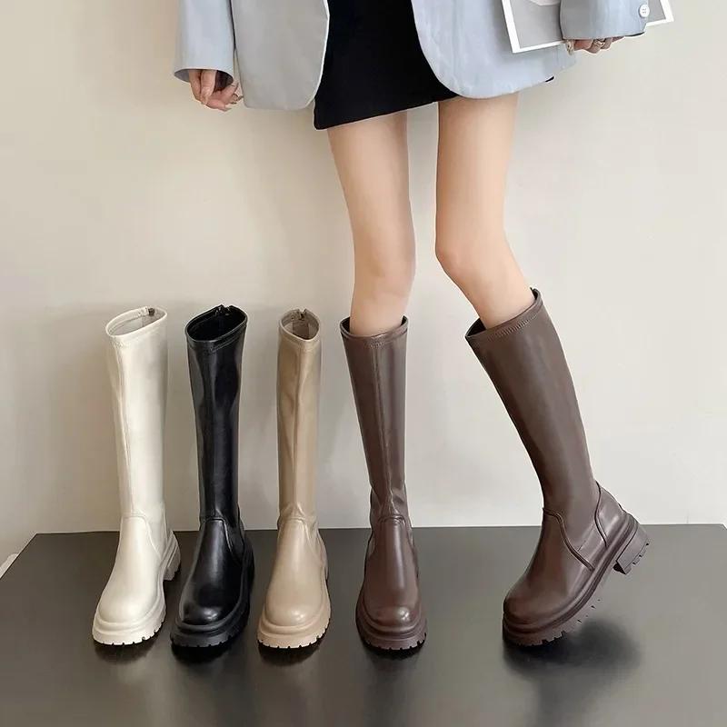 Ladies Shoes on Sale 2024 High Quality Sleeve Women's Boots Winter Round Toe Warm Solid Middle Tube Chunky Heels Fashion Boots
