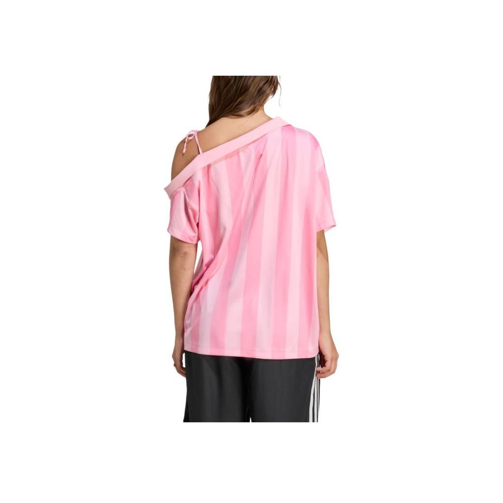 adidas Originals SS25 Módní dres s odhalenými rameny Pohodlný fotbalový dres s krátkým rukávem Dámské topy Růžová Světle růžová KD2277