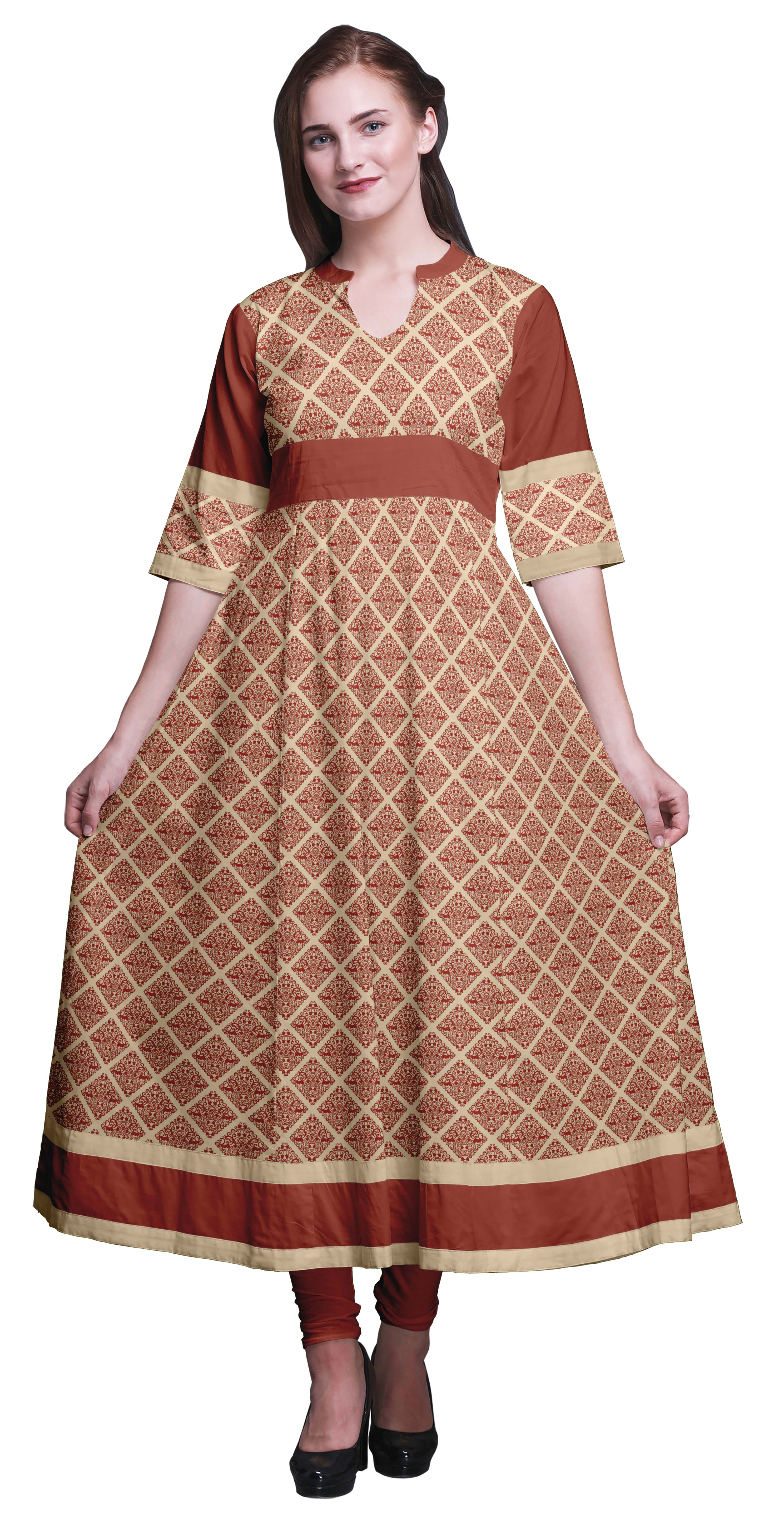 

Жіноча розкльошена максі-блузка з квітковим принтом Bimba Gold Leaves & Peony AnarkaliA KurtiA Kurta XXX-Large червоний