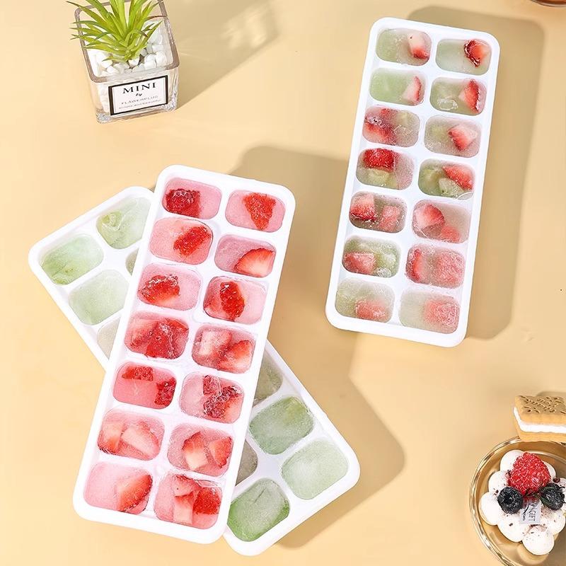1Pcs Silicone Square 14 Cube Easy Release Ice Cube Molds Ice Cube Tray Mold With Lid Kitchen Bar Diy Iced Cocktail Freeze Tool
