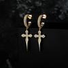 Luxury Gold Color Cross-shaped Earrings for Women White Zircon Fashion Hip Hop Style Jewelry Gift