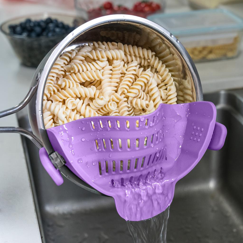 Clip-On Strainer for Pots & Pans Durable Plastic Kitchen Colander for Pasta, Meat, Vegetables, Fruits Clamp Filter