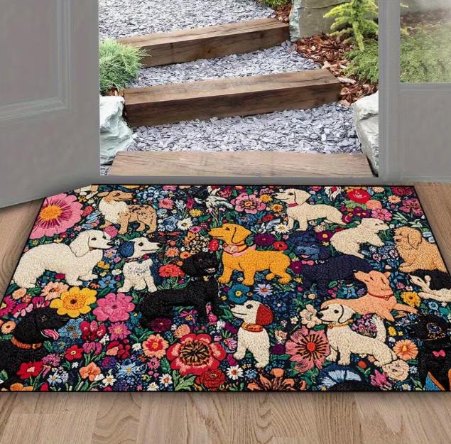 

Washable Retro Style Dog Carpet and Flower Entrance Laundry Bedroom Room Living Room Door Decoration Home Decoration Carpet 40cm x 60cm