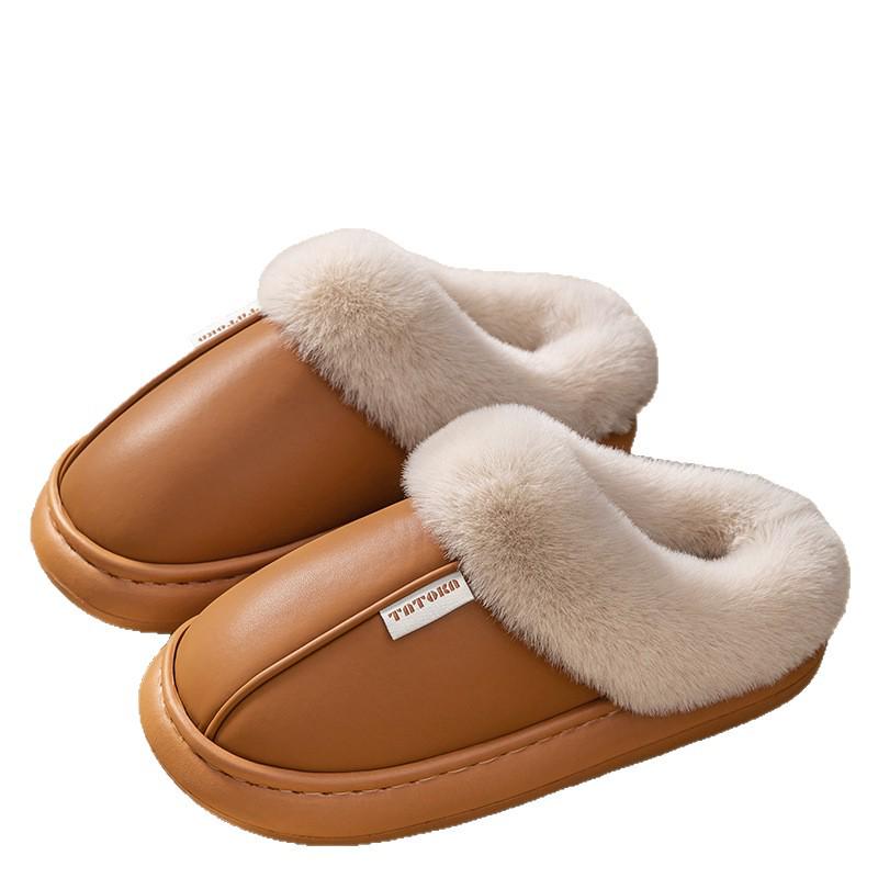Women's Non-Slip Waterproof Thick-Soled Cotton Slippers – Cozy Furry Design for Autumn/Winter Maternity & Men's Wear
