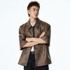 Trendy brand new European and American personalized fashion short-sleeved lapel leather jacket, American retro men's short sleeves