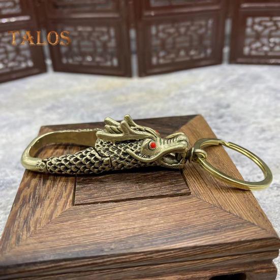 Mosazný přívěsek na klíče s dračí hlavou, ručně vyrobený z čisté mědi, kreativní přívěsek na klíče s dračí hlavou, který nebledne