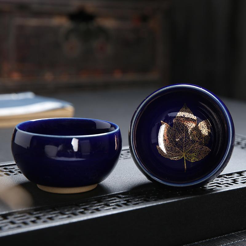 Golden Maple Leaf Jianzhan Ceramic Tea Kiln Change Tianmu Glaze Tasting Creative Master Single Cup Retro Gold-embellishe