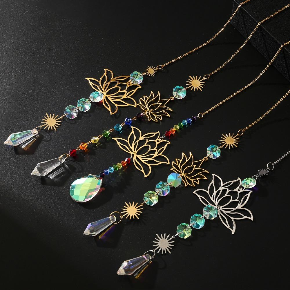 Kryształowy Lotos Wiszące Dzwonki Wietrzne Witraż Łapacz Słońca Łapacz Słońca Okno Koralik Dekoracja Balkonu Podwórka Ogrodu Dzwonek Wietrzny