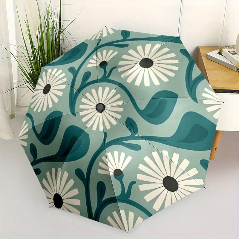 1pc Floral Pattern Automatic Open/close Folding Compact Umbrella, 8-Rib Sturdy Canopy, Lightweight Portable, Everyday Use, Gift, Outdoor Umbrella, Tra
