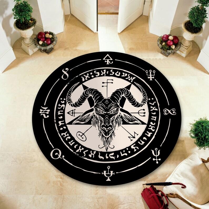 Mystic Symbols Devil and Vegvisir Rugs Gothic Pentagram and Viking Compass Carpets Unique Floor Mats for Living Room Decor