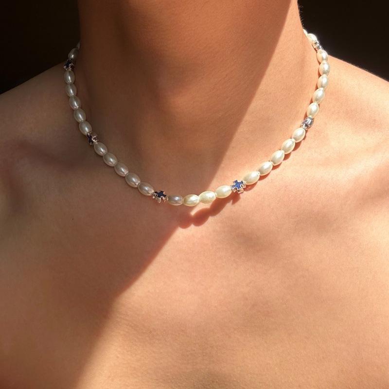 

Ретро Двор Мужское Синее Ожерелье с Крестом - Женская Высококлассная Нишевая Цепочка для Ключицы