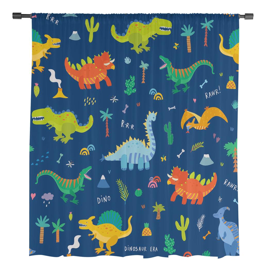Kolorowe Kreskówkowe Dinozaury Niebieskie Przezroczyste Zasłony do Dekoracji Salonu Zasłony Okienne Kuchnia Tiul Woal Organza Zasłony