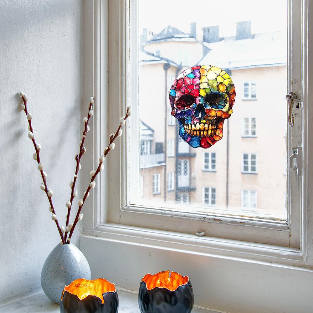 Creative Colored Skull Glass Window Home Beautification and Decoration Static Window Stickers